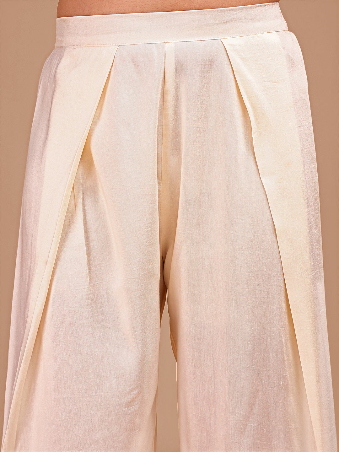 Brown & Cream Colored Embroidered Co-ord Set With Farshi Salwar