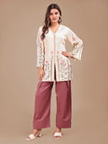Cream & Rose Colored Embroidered Co-ord Set With Farshi Salwar