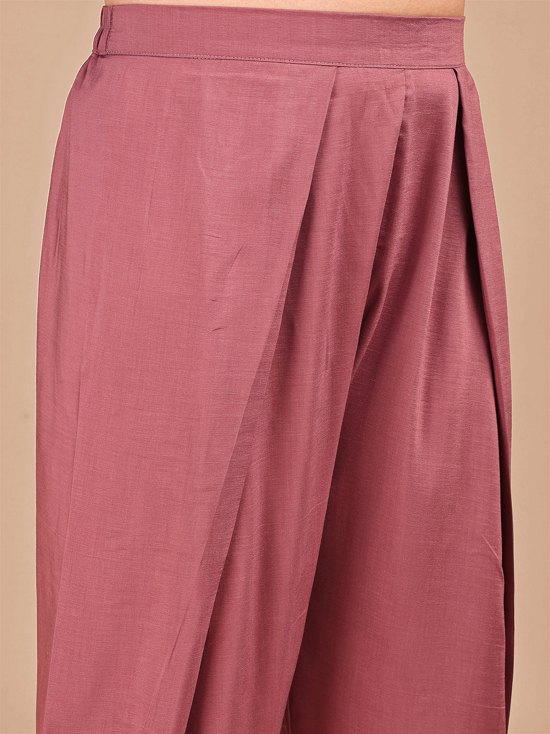 Cream & Rose Colored Embroidered Co-ord Set With Farshi Salwar