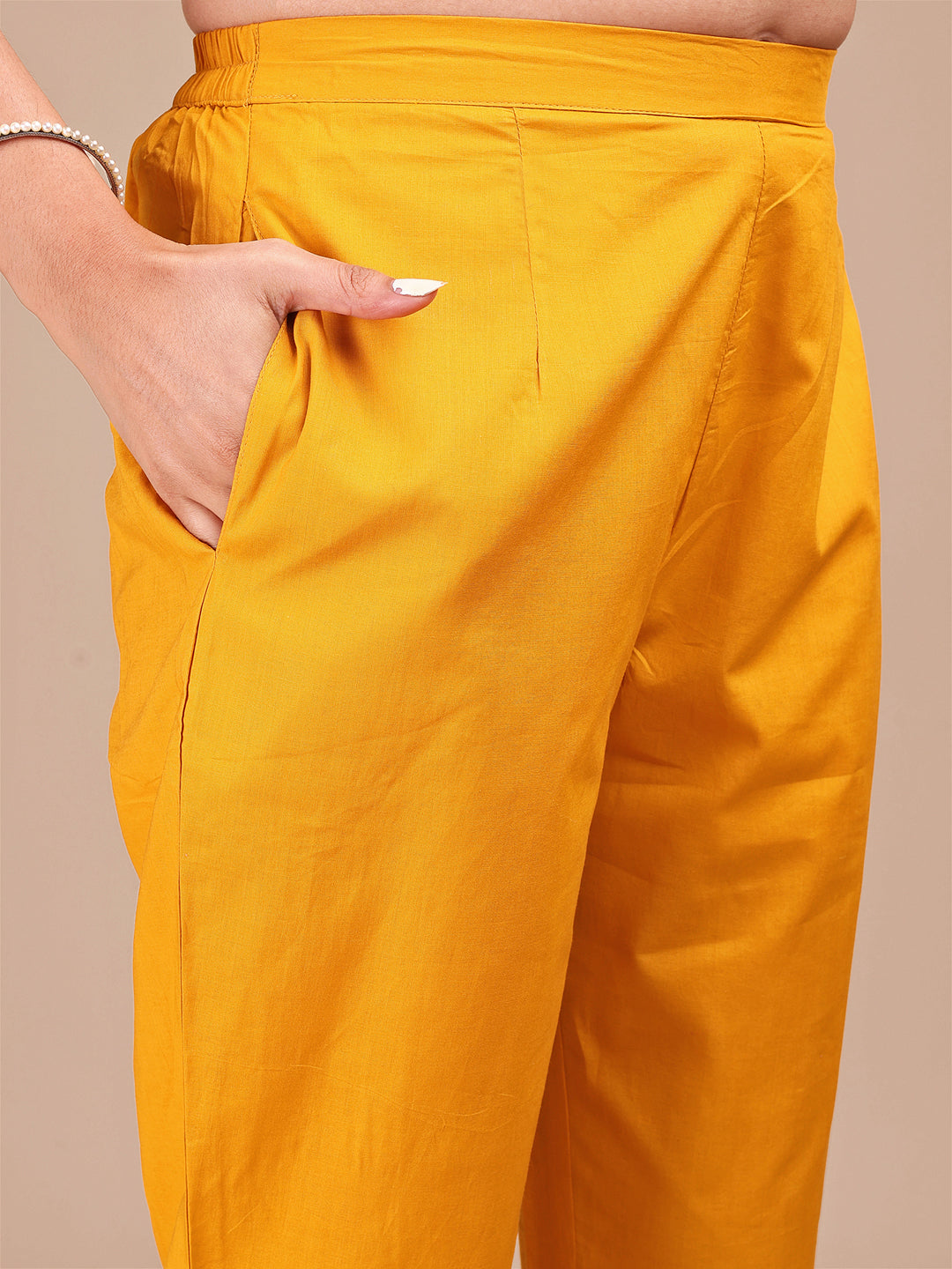 Mustard Colored Contrast Thread Work Cotton Co-ord Set