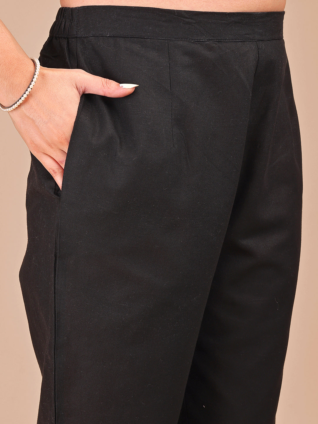 Black Colored Cotton Embroidered Sleeveless Empire A-Line Co-ord Set