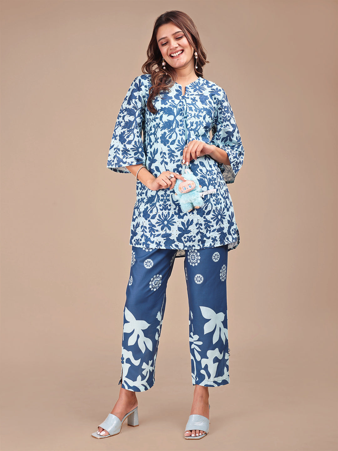 Blue Colored Shades Cotton Printed Hakoba Co-ord Set