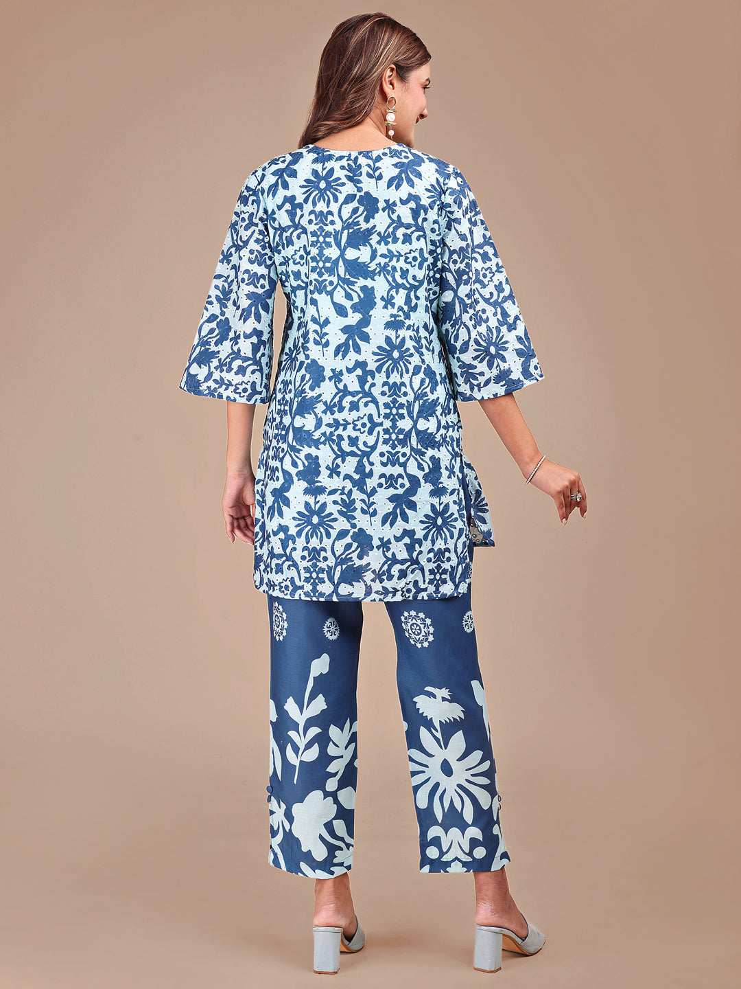 Blue Colored Shades Cotton Printed Hakoba Co-ord Set