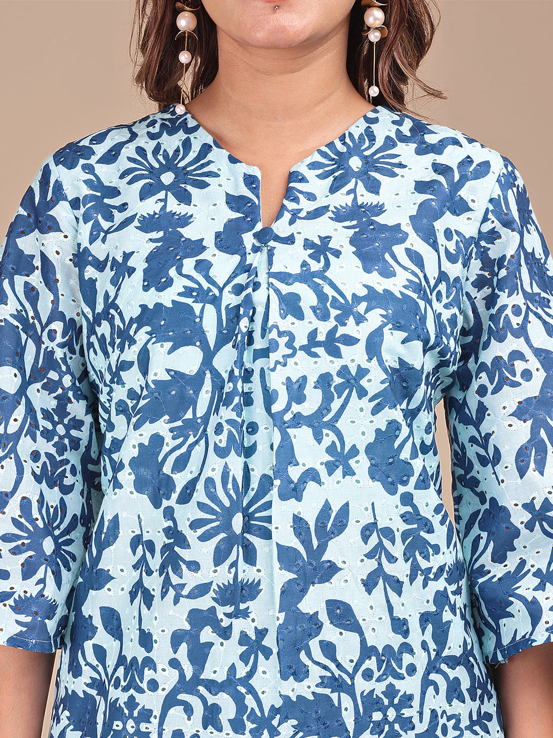 Blue Colored Shades Cotton Printed Hakoba Co-ord Set