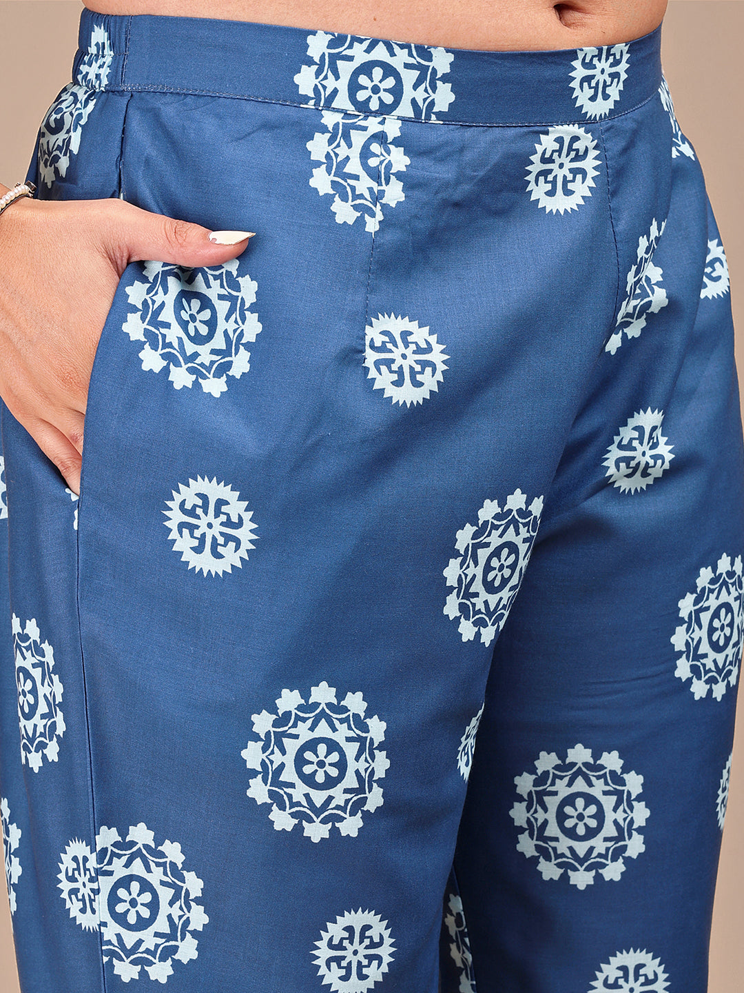 Blue Colored Shades Cotton Printed Hakoba Co-ord Set