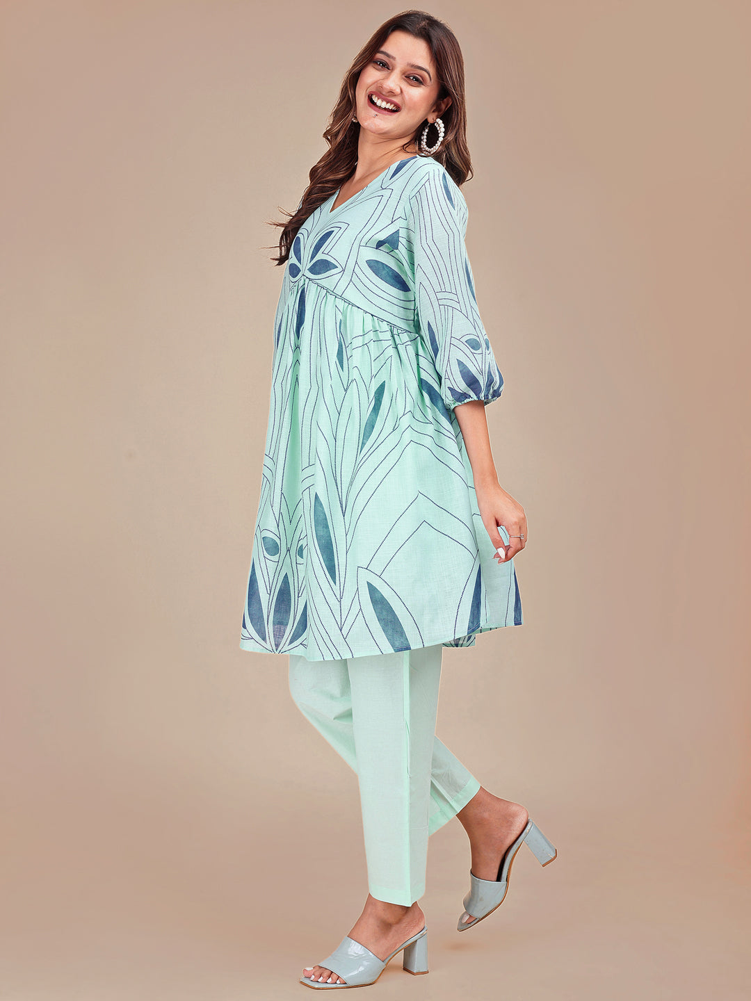 Blue Colored Shades Cotton Printed Hakoba Co-ord Set