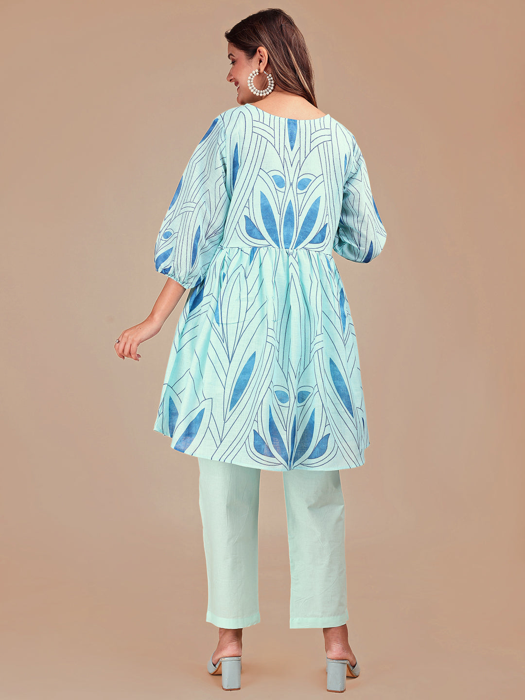 Blue Colored Shades Cotton Printed Hakoba Co-ord Set