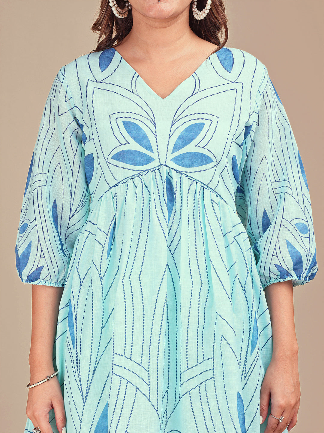 Blue Colored Shades Cotton Printed Hakoba Co-ord Set