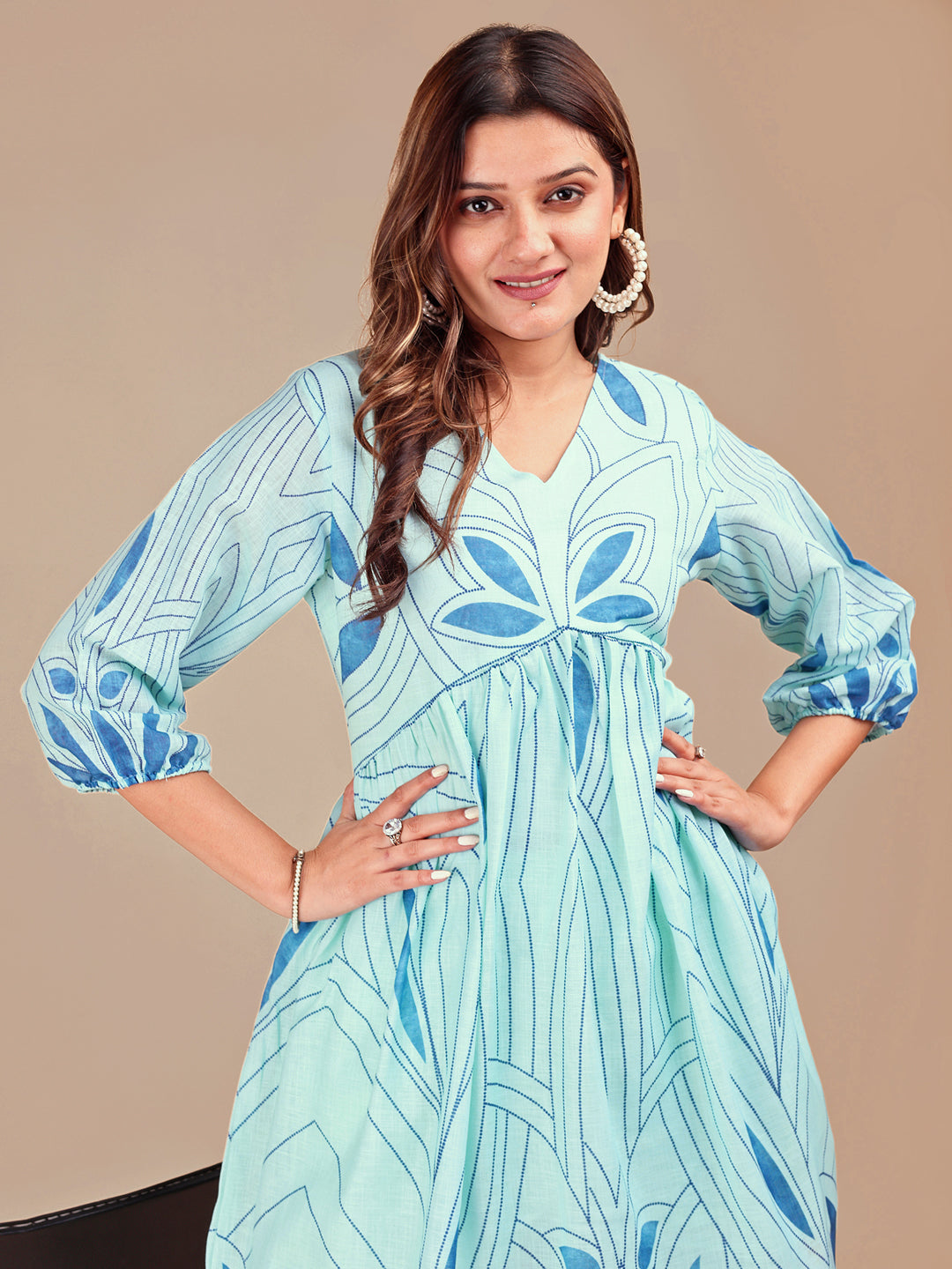 Blue Colored Shades Cotton Printed Hakoba Co-ord Set