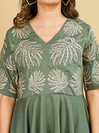 Tikhi Imli Sage green silk blend with thread work embroidered top and plazzo Co-ord Set