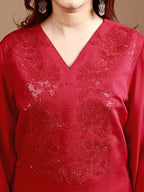 Red color silk blend with heavy sequence work tunic and trouser Co-ord set