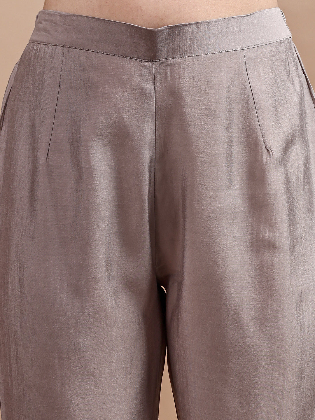 Grey Colour Silk Blend Tonal Seuiqnns Embroidey Work Tunic With Trouser Set