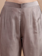 Grey Colour Silk Blend Tonal Seuiqnns Embroidey Work Tunic With Trouser Set