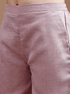Mauve colour linen contrast thread embroidery top with palazo set