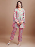 Dusty Green colour Hakoba printed tunic with trouser cord set