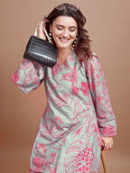 Dusty Green colour Hakoba printed tunic with trouser cord set