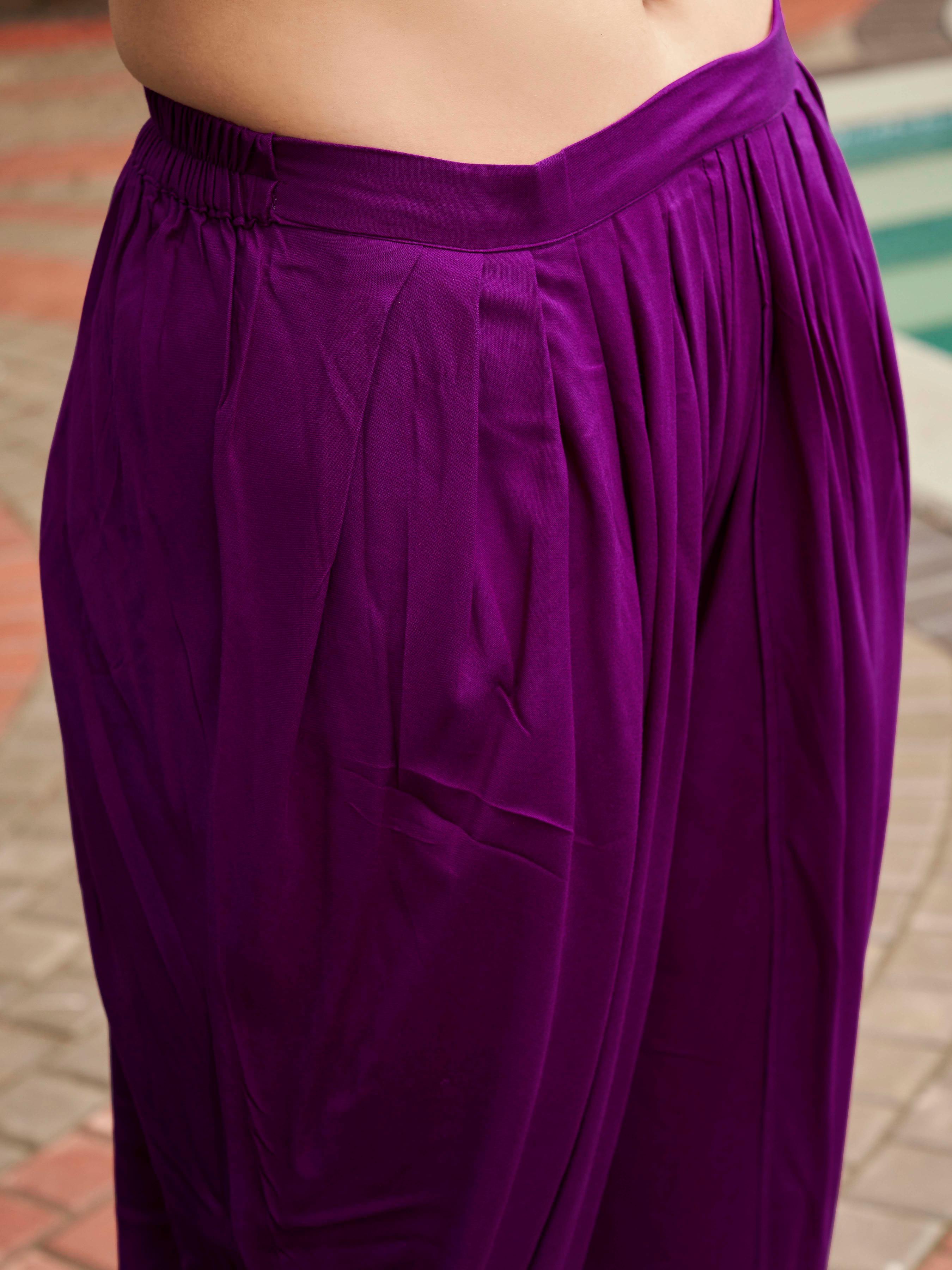 Purple colour multi thread embroidered tunic with dhoti coord set