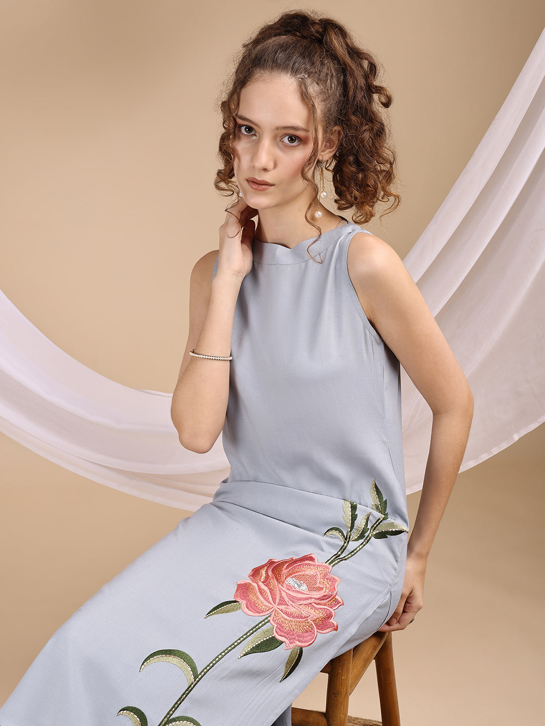 Pale Blue Color Rayon Placement Embroidered Sleeveless Kurta With Palazzo Co-ords Set