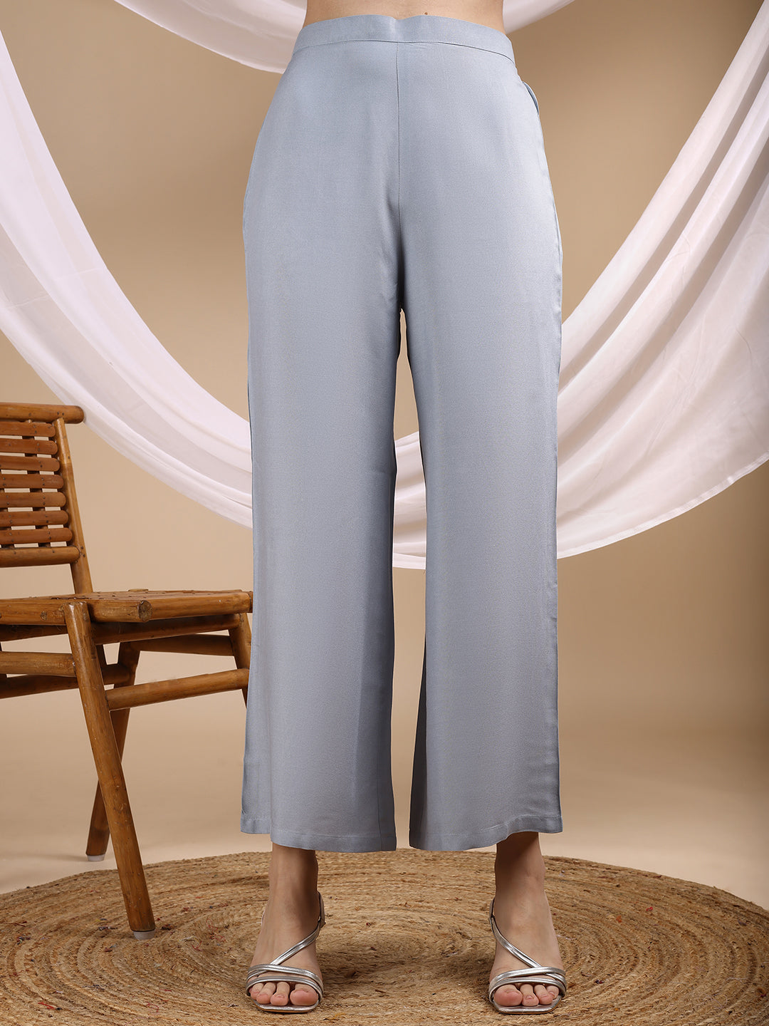 Pale Blue Color Rayon Placement Embroidered Sleeveless Kurta With Palazzo Co-ords Set