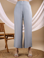 Pale Blue Color Rayon Placement Embroidered Sleeveless Kurta With Palazzo Co-ords Set