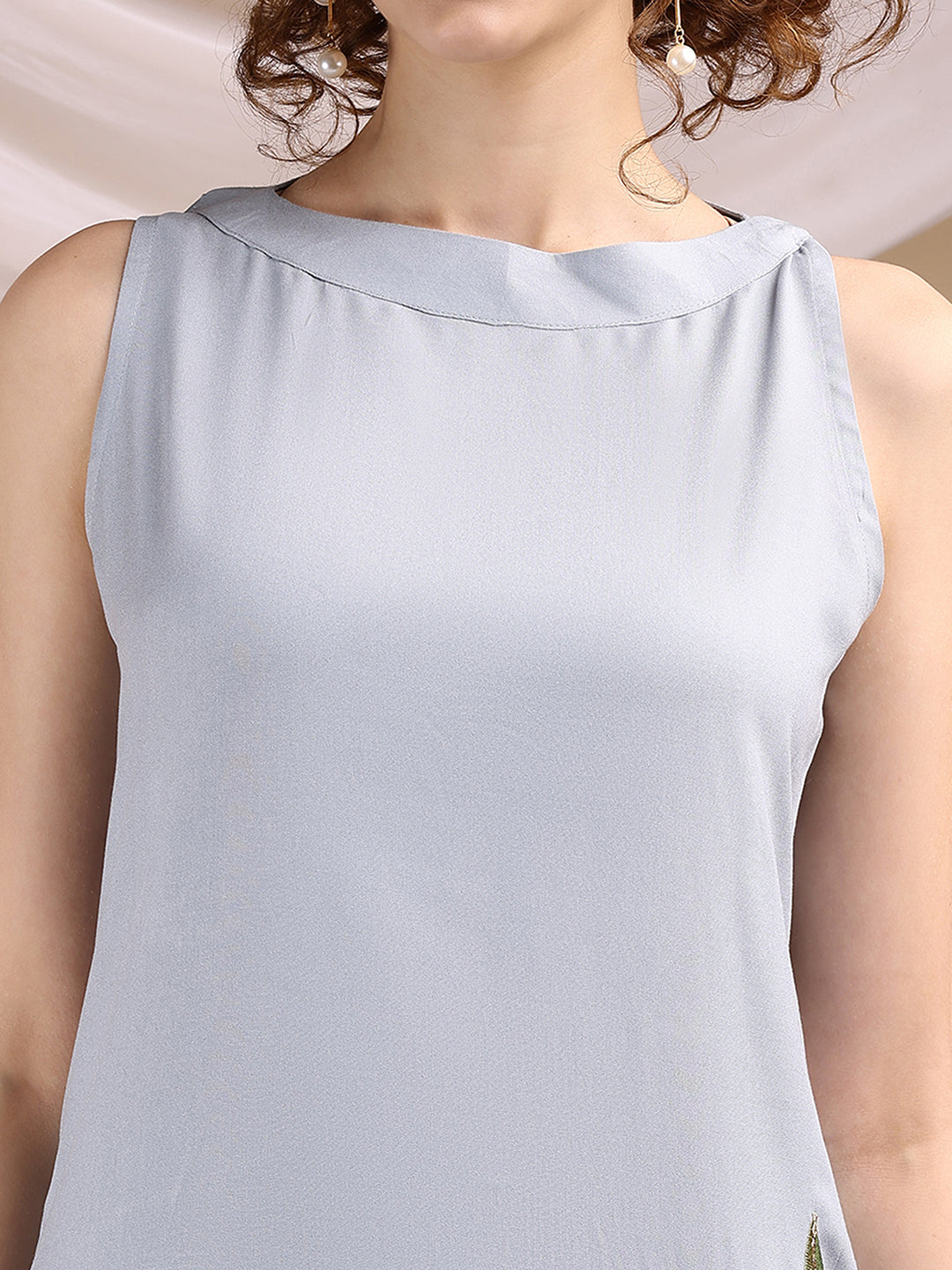 Pale Blue Color Rayon Placement Embroidered Sleeveless Kurta With Palazzo Co-ords Set