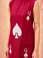 Red color rayon with thread embroidered halter neck tunic& plazzo co-ord set