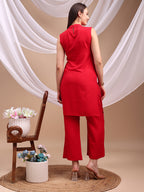 Red Queen of Hearts Embroidered kurta with Pockets Co-ords Set