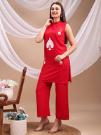 Red Queen of Hearts Embroidered kurta with Pockets Co-ords Set