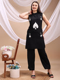 Black Queen of Hearts Embroidered kurta with Pockets Co-ords Set