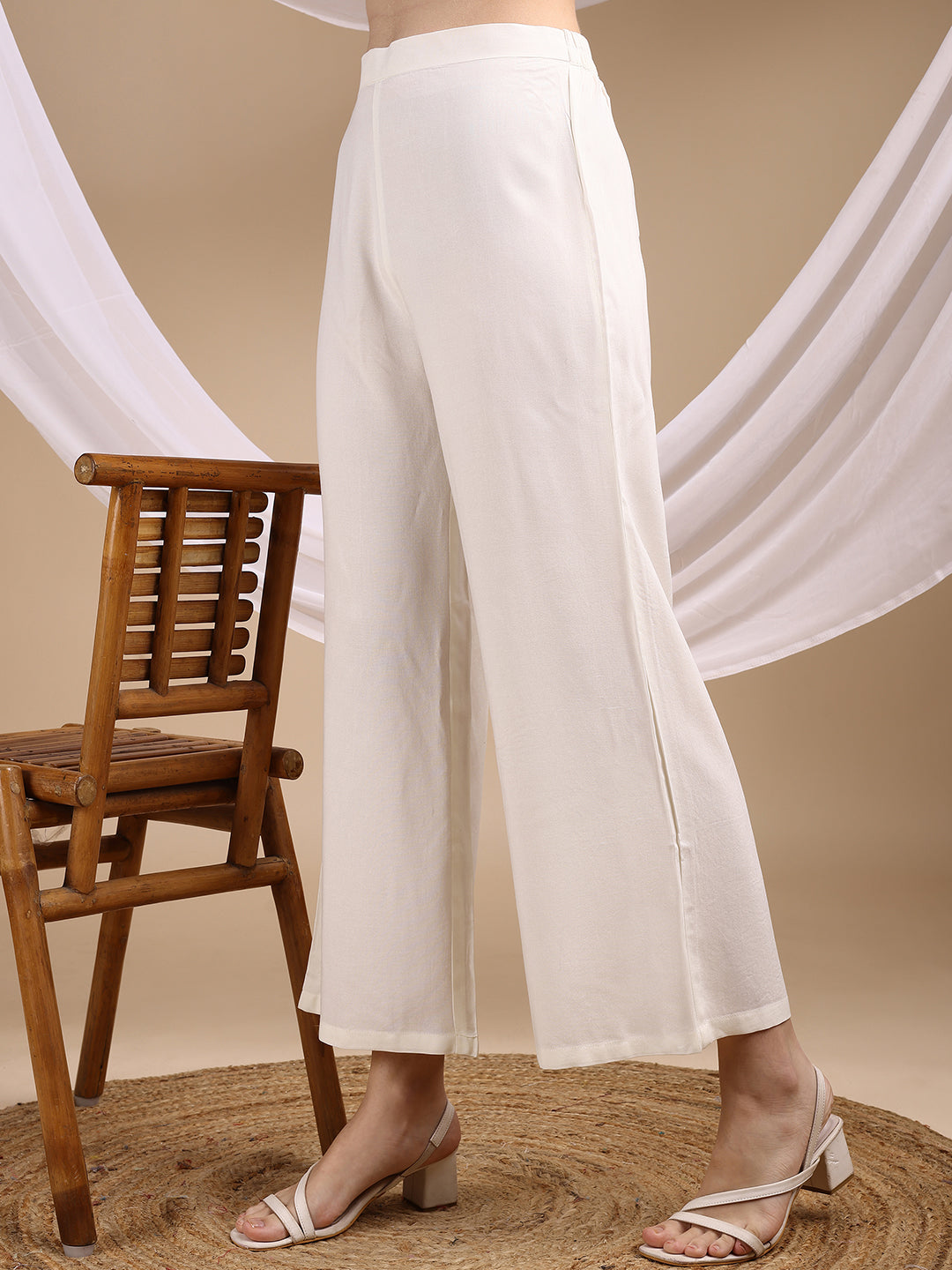 Off White Evil Eye Embroidered Rayon Co-ord Set