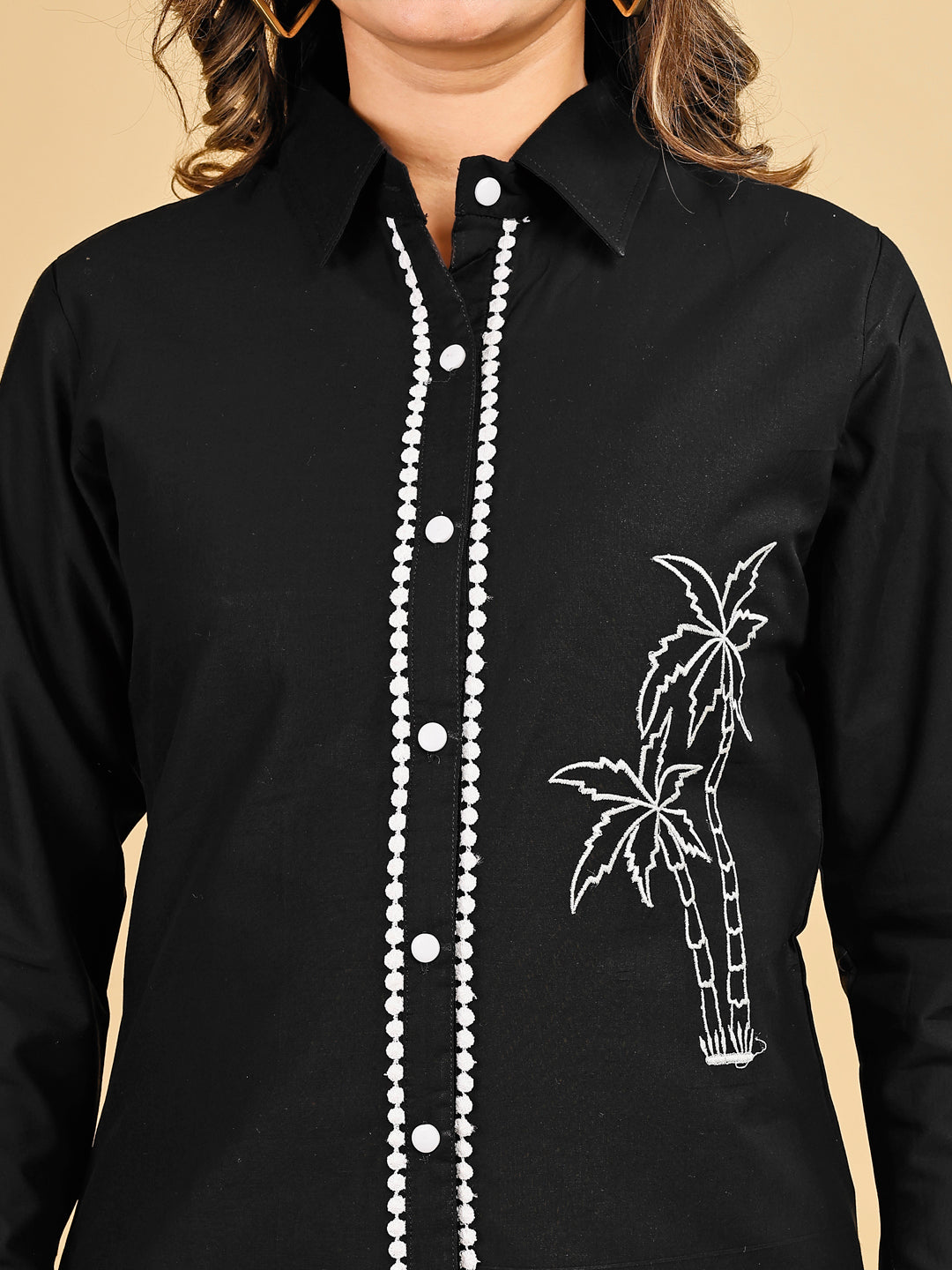 Tikhi Imli Black color pure cotton with white thread embroidery shirt and shorts Co-ord Set