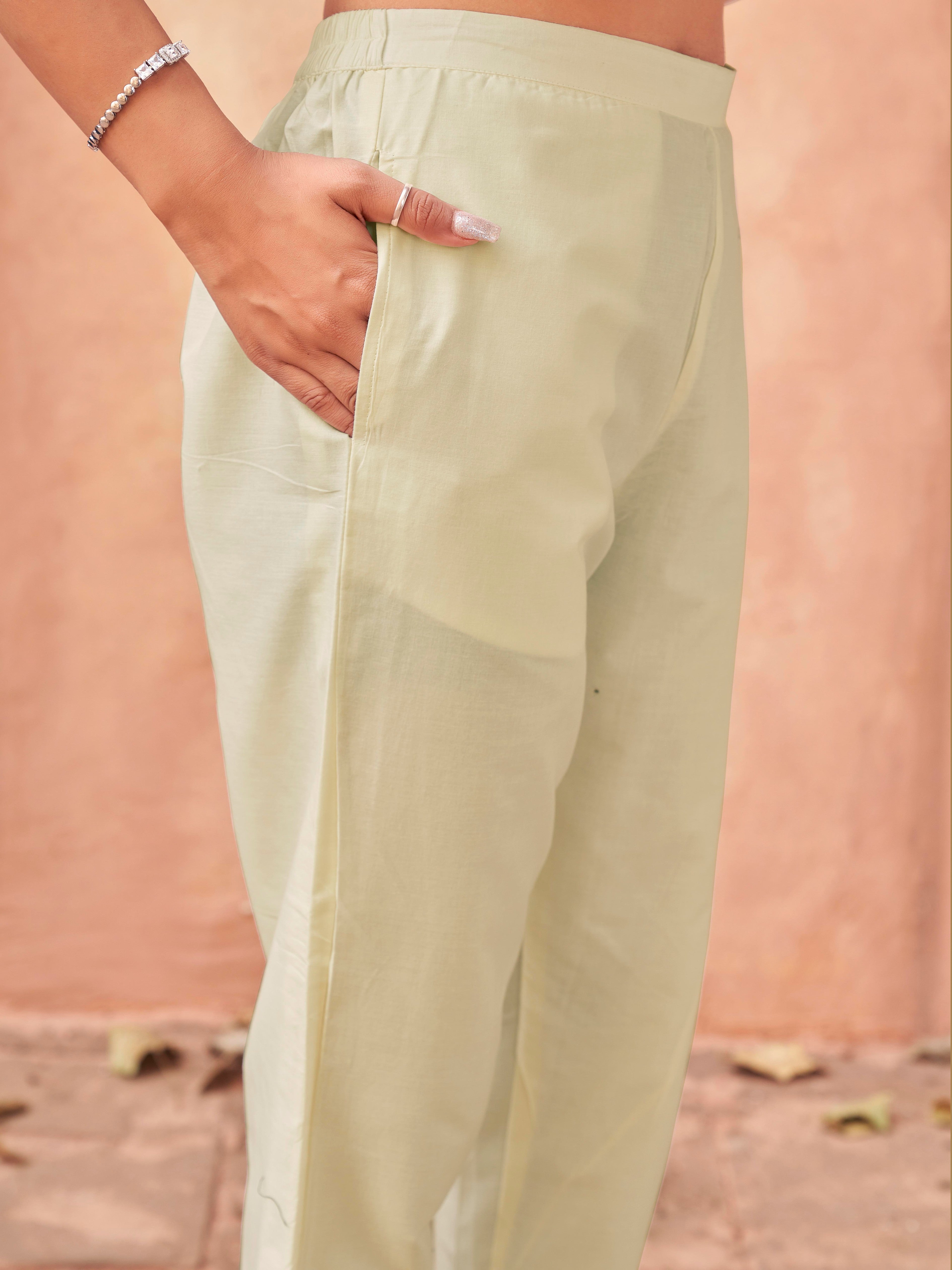 Off white color cotton blend with multi color floral printed up&down tunic & trouser co-ord set