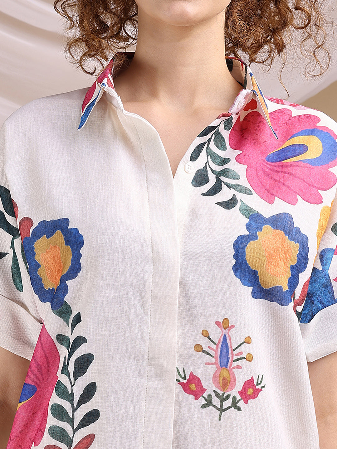 Off White Colored Printed Poly Cotton Up-Down Pattern Co-ords Set