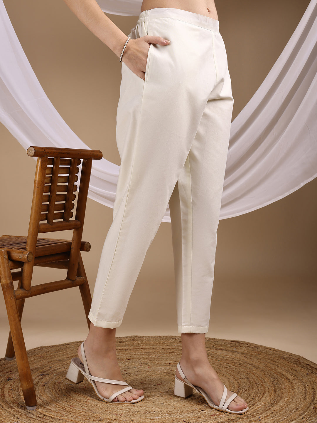 Off White Colored Printed Poly Cotton Up-Down Pattern Co-ords Set