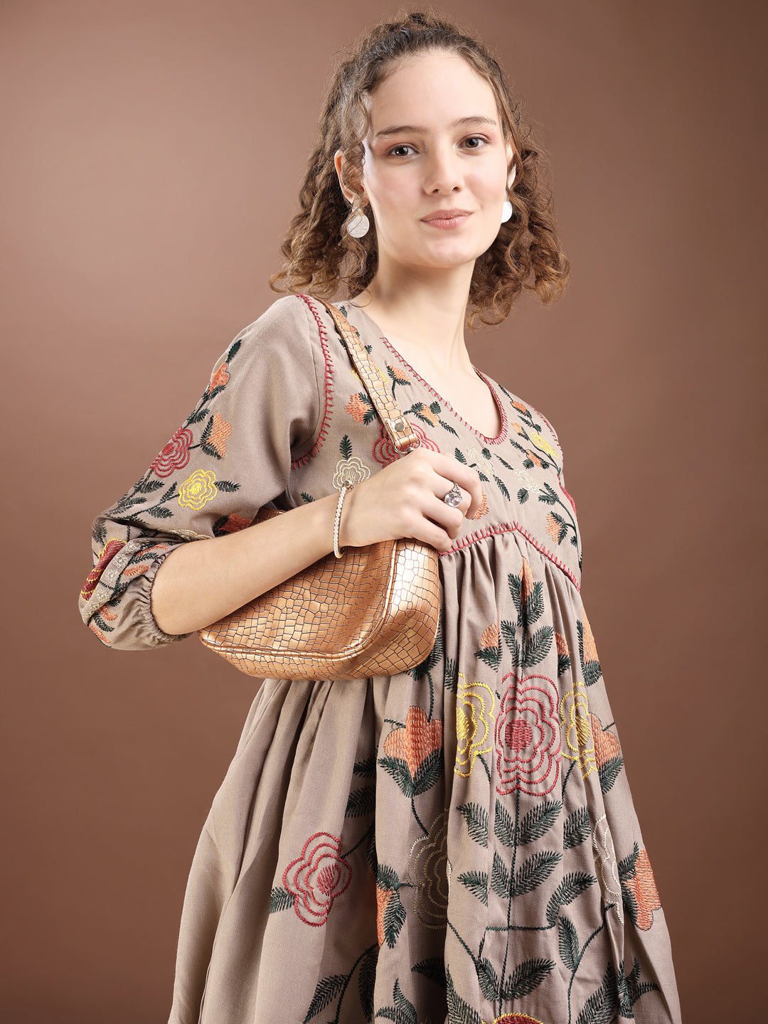 Light Brown Embroidered Alia Cut Co-ords Set