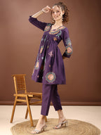 Purple Embroidered Alia Cut Co-ords Set