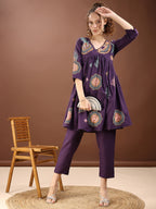Purple Embroidered Alia Cut Co-ords Set