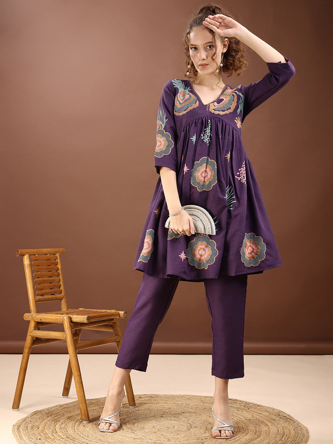 Purple Embroidered Alia Cut Co-ords Set