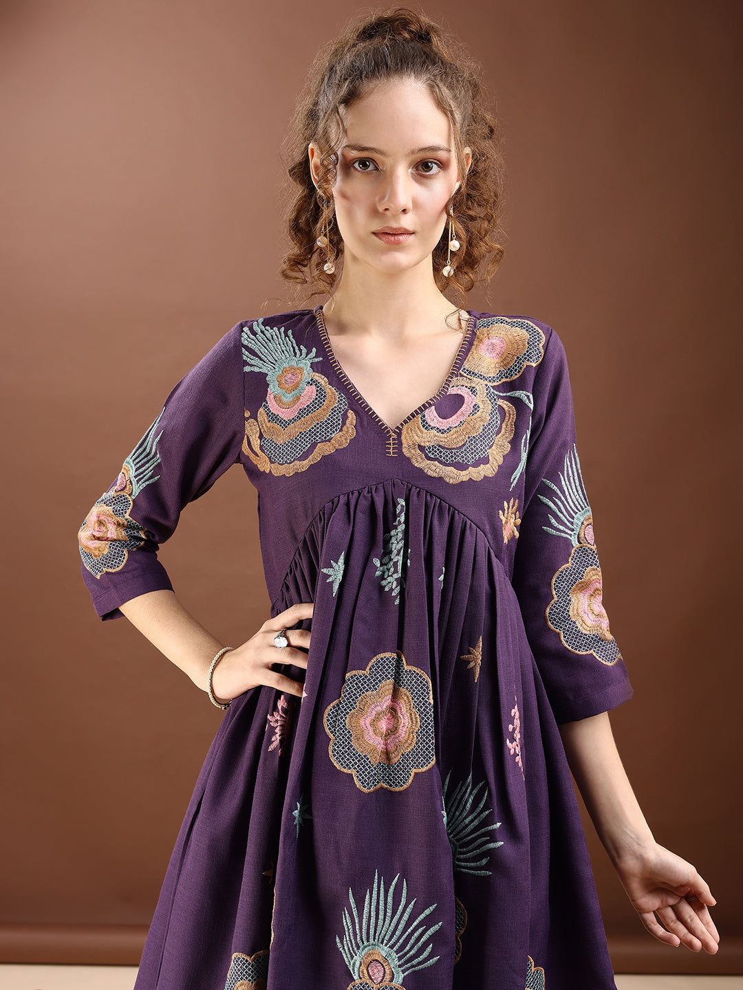 Purple Embroidered Alia Cut Co-ords Set