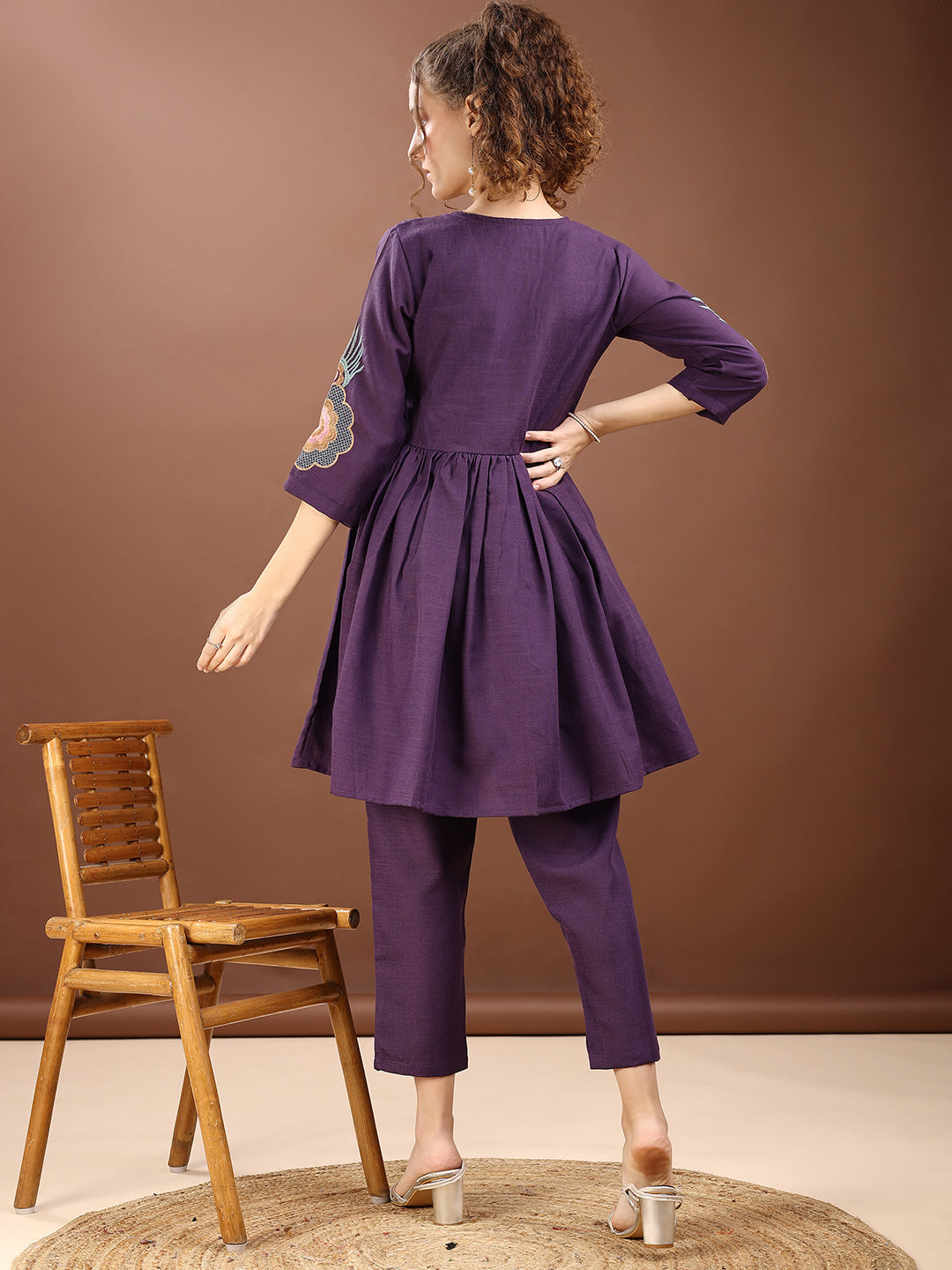 Purple Embroidered Alia Cut Co-ords Set