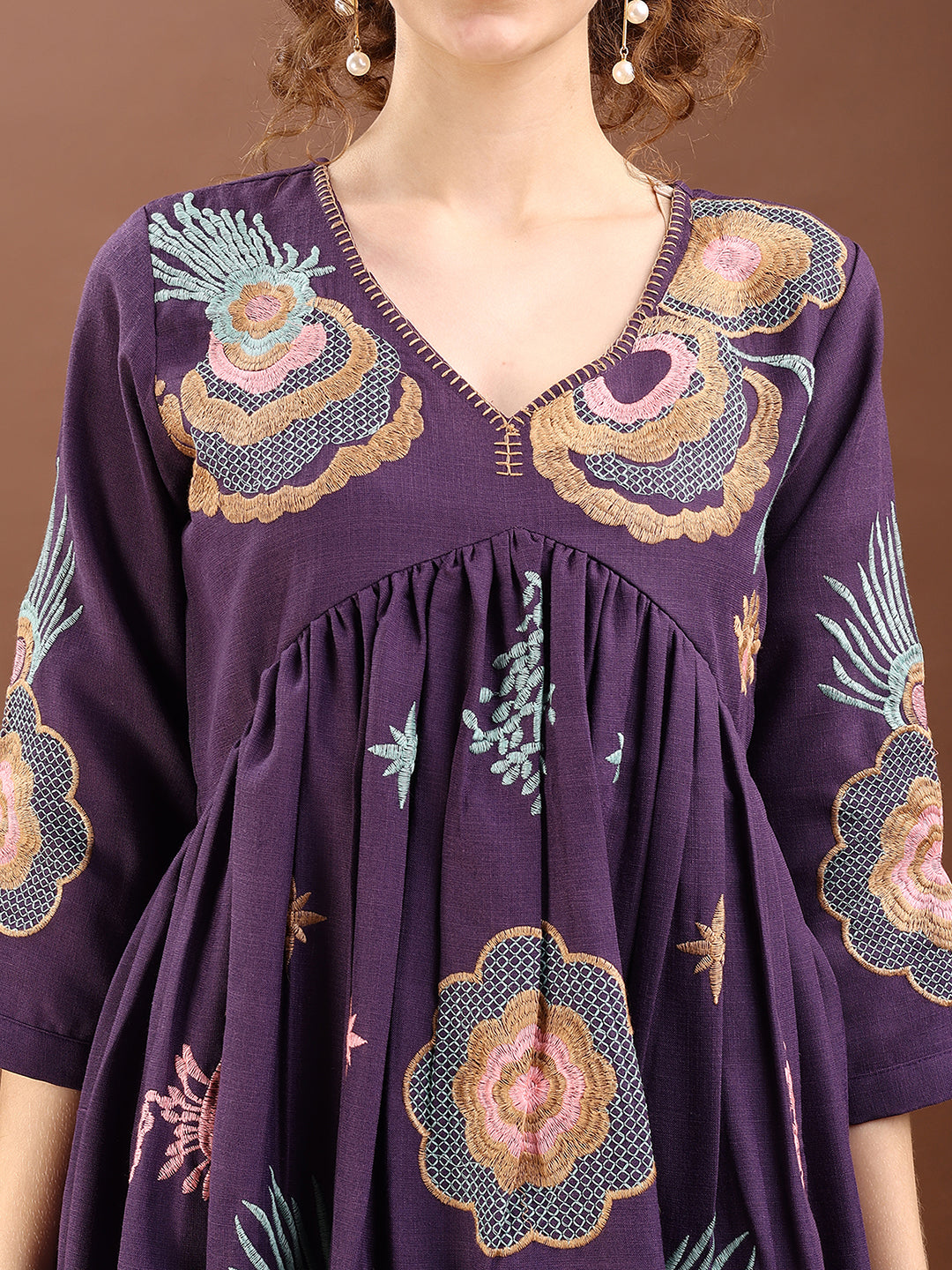 Purple Embroidered Alia Cut Co-ords Set