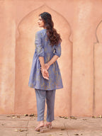 Lavnder color cotton blend printed with alia cut  tunic & trouser co-ord set