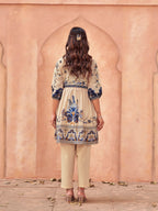 Beige color cotton blend floral printed with alia cut  tunic & trouser co-ord set
