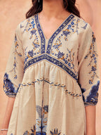 Beige color cotton blend floral printed with alia cut  tunic & trouser co-ord set