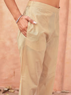 Beige color cotton blend floral printed with alia cut  tunic & trouser co-ord set