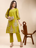 Tikhi Imli Green color silk blend with multi thread embroidered tunic and trouser Co-ord Set