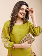 Tikhi Imli Green color silk blend with multi thread embroidered tunic and trouser Co-ord Set