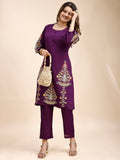 Tikhi Imli Purple color silk blend with multi thread embroidered tunic and trouser Co-ord Set