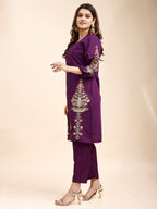 Tikhi Imli Purple color silk blend with multi thread embroidered tunic and trouser Co-ord Set