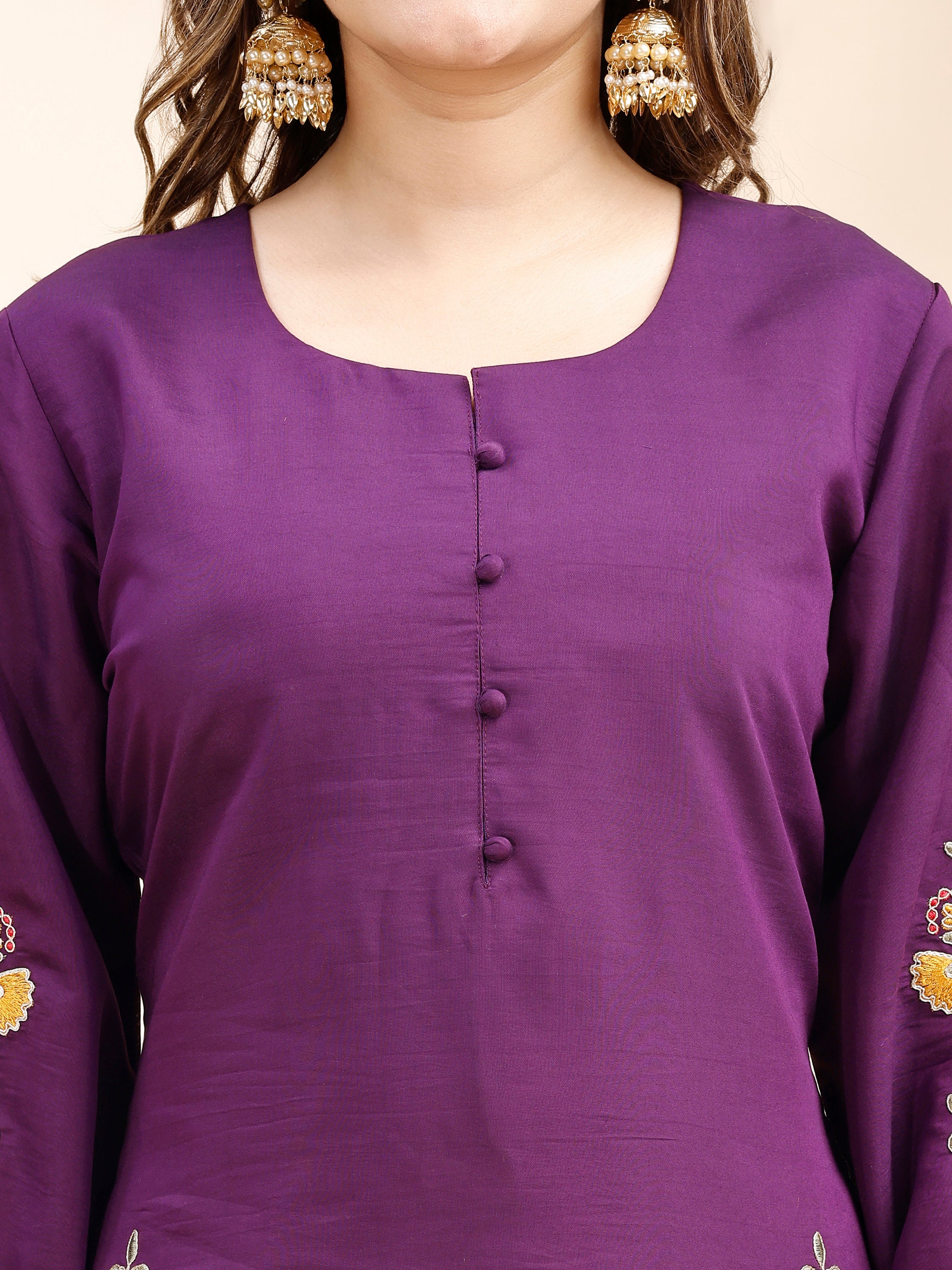 Tikhi Imli Purple color silk blend with multi thread embroidered tunic and trouser Co-ord Set